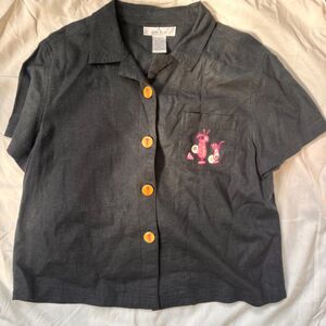 Vintage 90s linen blend black and pink cocktail button down